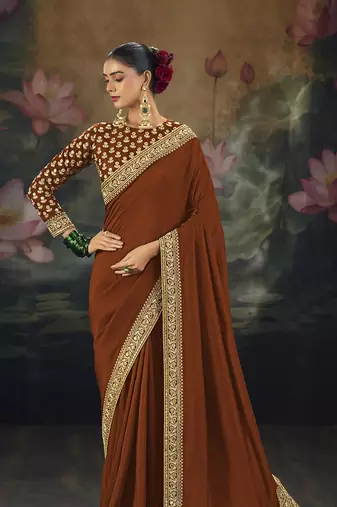  rust embroidered  silk blend saree