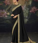  black embroidered  silk blend saree