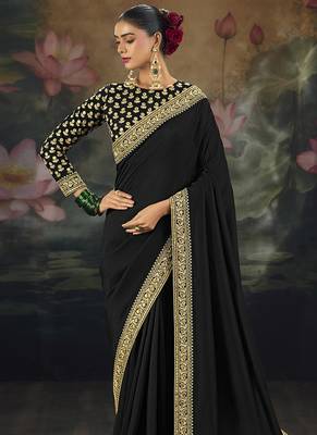  black embroidered  silk blend saree 2