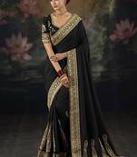  black embroidered  silk blend saree