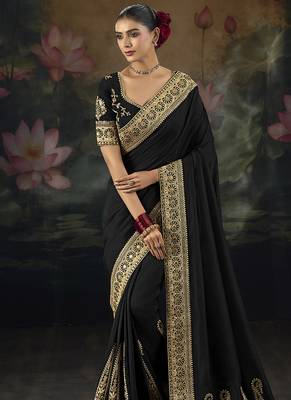  black embroidered  silk blend saree 2