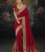  red embroidered red silk blend saree