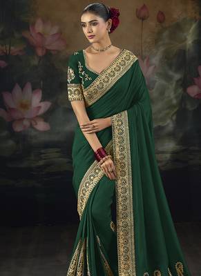  green embroidered green silk blend saree 2