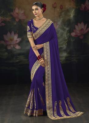  purple embroidered  silk blend saree 1