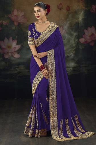  purple embroidered  silk blend saree