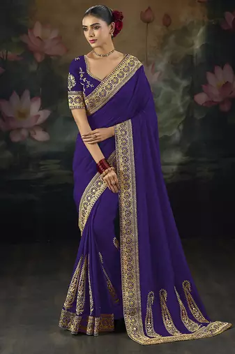  purple embroidered  silk blend saree