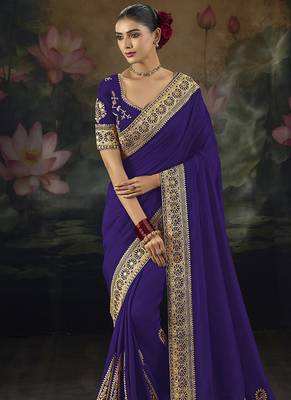  purple embroidered  silk blend saree 2