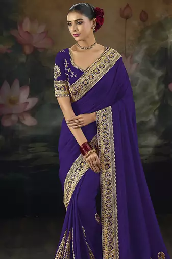  purple embroidered  silk blend saree