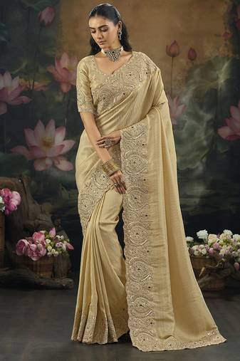 kanjivaram silk blend beige saree