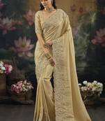 kanjivaram silk blend beige saree