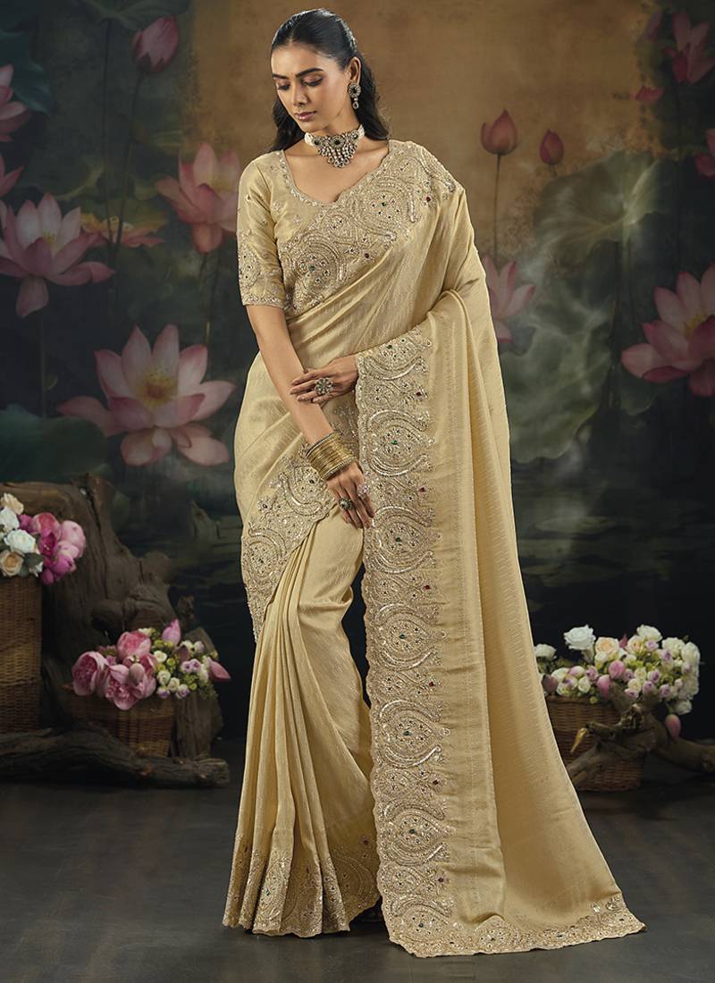 kanjivaram silk blend beige saree