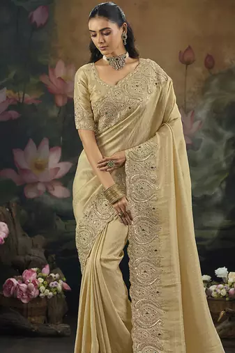 kanjivaram silk blend beige saree