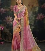 multi faux crepe embroidered saree