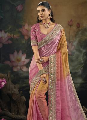 multi faux crepe embroidered saree 2