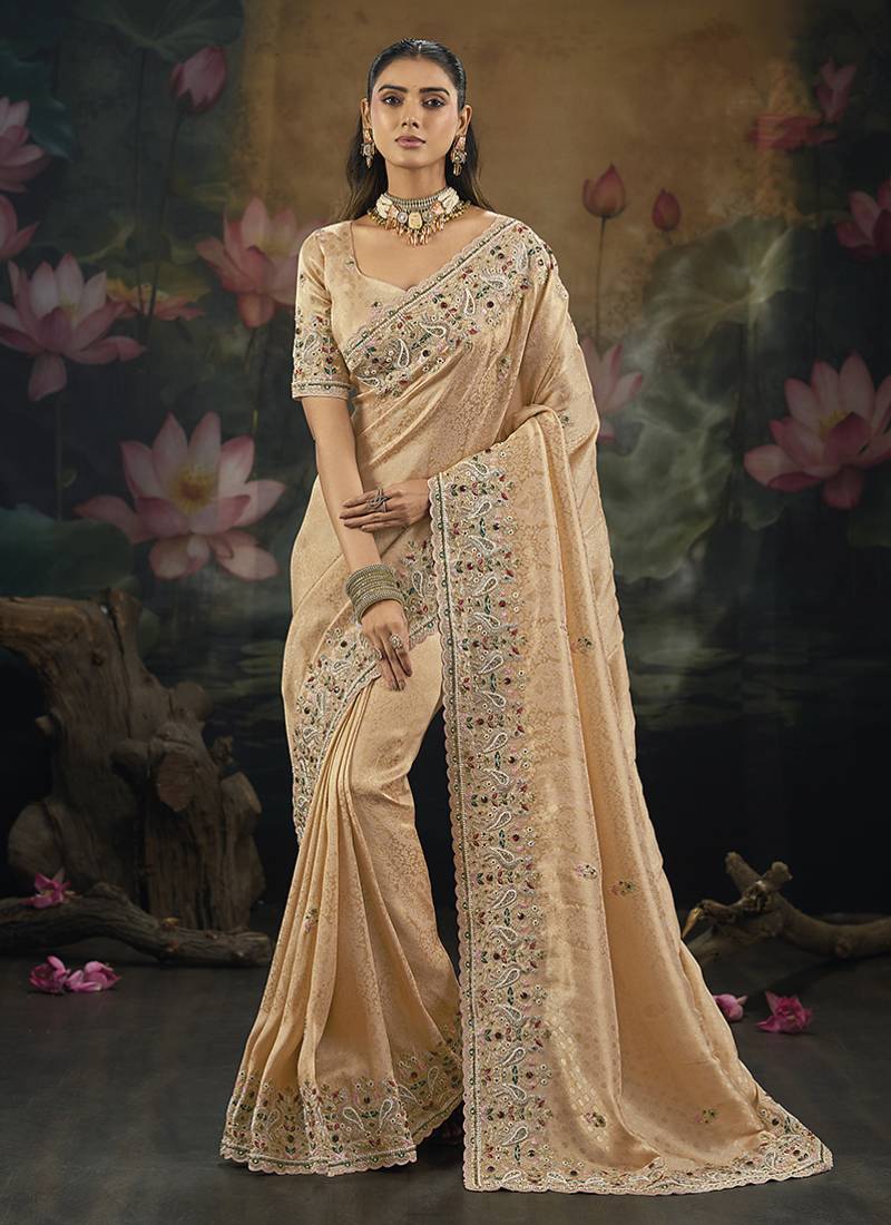 peach kanjivaram silk blend saree