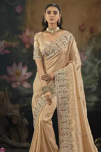 peach kanjivaram silk blend saree