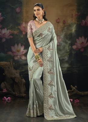 light cyan silk blend embroidered saree 1