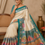 teal printed pasmina print with dori silk saree