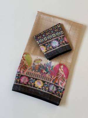 black printed pasmina print with dori silk saree 2