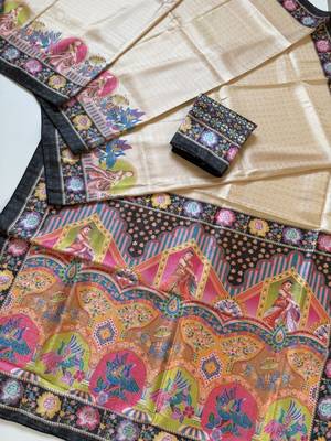 black printed pasmina print with dori silk saree 3