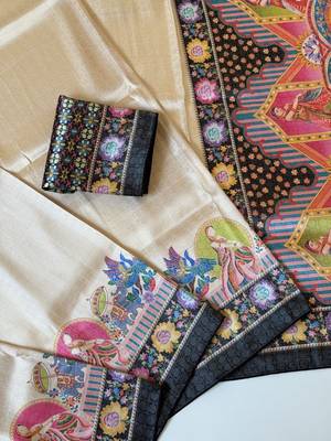 black printed pasmina print with dori silk saree 4