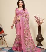 Women Pink Floral Embroidered Designer Saree