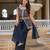 Women navy blue embroidered star georgette kurta palazzo set with dupatta