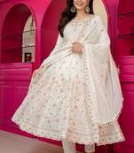 Off white anarkali sharara suit for women with dupatta sequins zari embroidery ethnic wedding wear