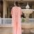 Women peach embroidered star georgette kurta palazzo set with dupatta