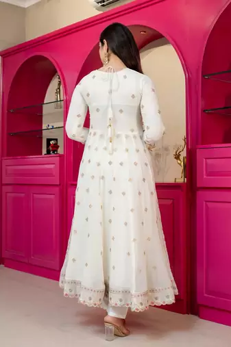 Off white anarkali sharara suit for women with dupatta sequins zari embroidery ethnic wedding wear