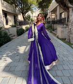 Women purple wedding wear anarkali set with dupatta heavy embroidery sequins zari work