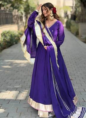 Women purple wedding wear anarkali set with dupatta heavy embroidery sequins zari work 2