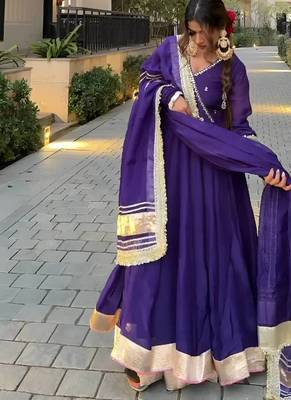 Women purple wedding wear anarkali set with dupatta heavy embroidery sequins zari work 3