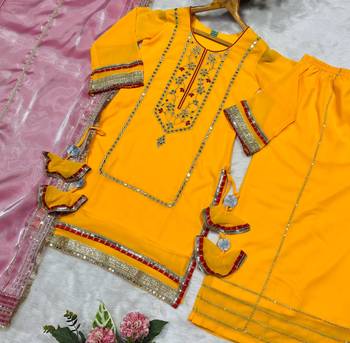 Yellow kurta sharara set with dupatta for women sequins zari work festive wear outfit 5