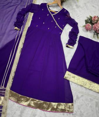 Women purple wedding wear anarkali set with dupatta heavy embroidery sequins zari work 5