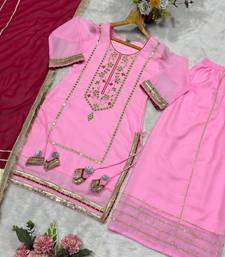 Women baby pink festive wear sharara suit with dupatta heavy zari sequins embroidery