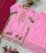 Women baby pink festive wear sharara suit with dupatta heavy zari sequins embroidery