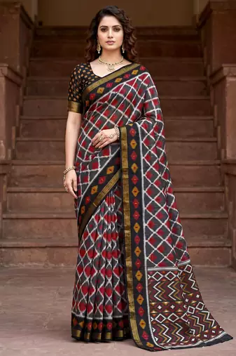 grey woven cotton saree with blouse