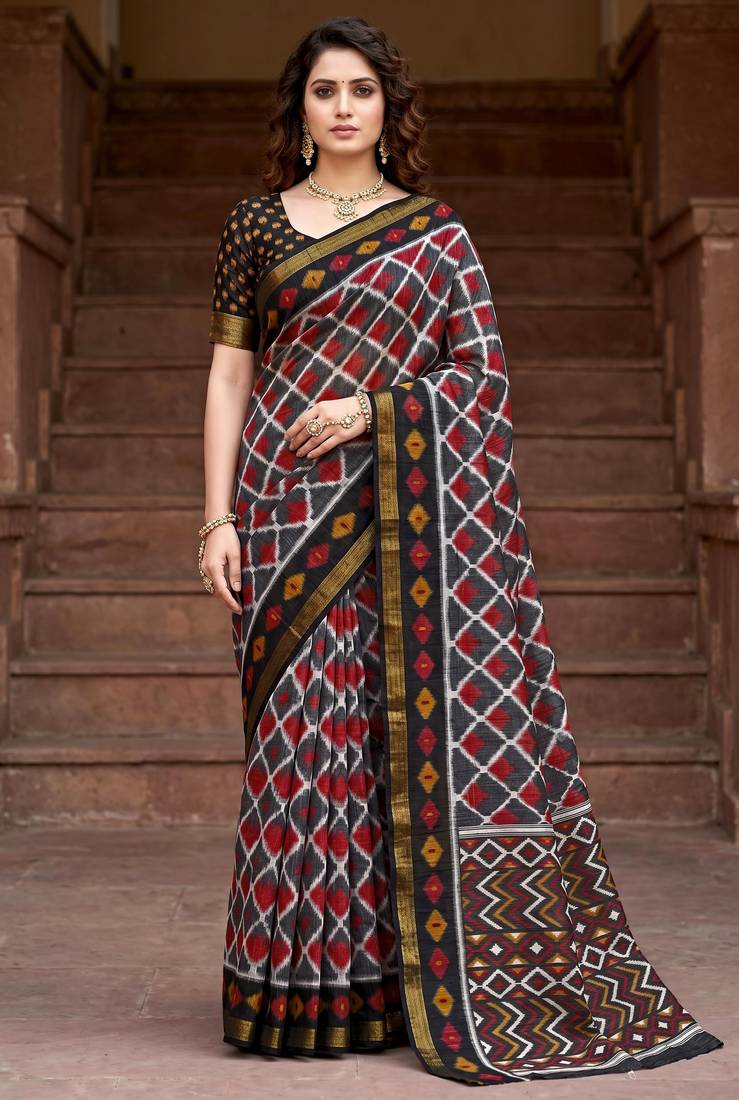 grey woven cotton saree with blouse