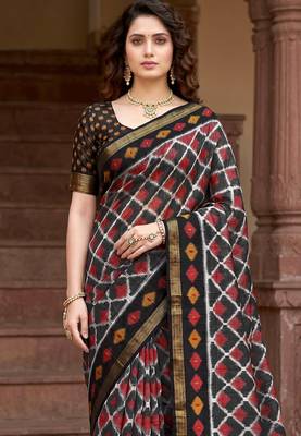 grey woven cotton saree with blouse 2