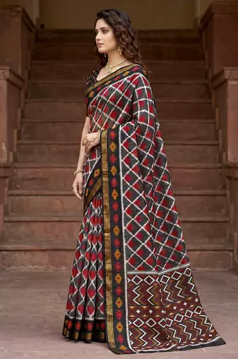 grey woven cotton saree with blouse