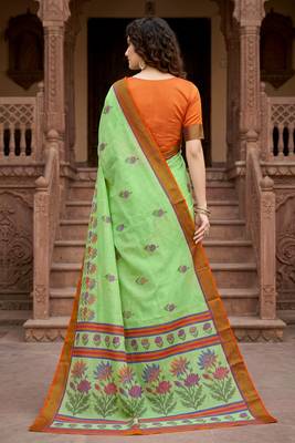 green woven cotton saree with blouse 4
