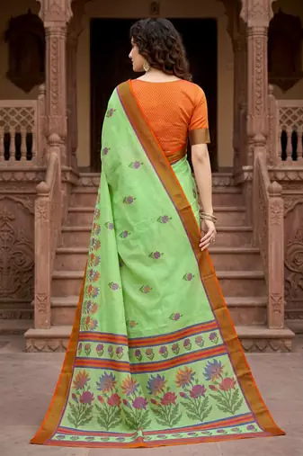 green woven cotton saree with blouse