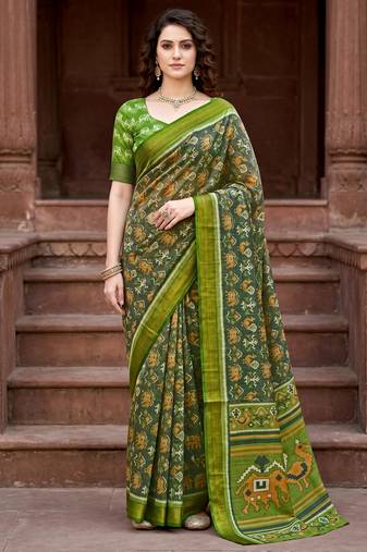green woven cotton saree with blouse