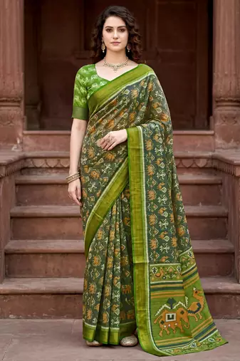 green woven cotton saree with blouse
