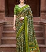 green woven cotton saree with blouse