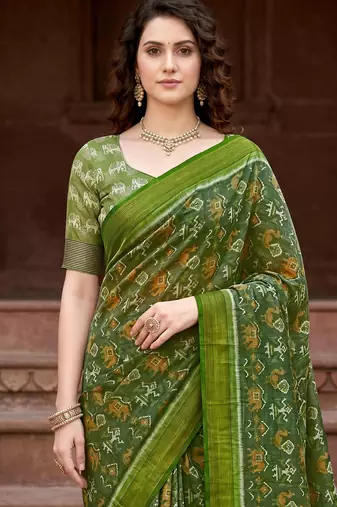 green woven cotton saree with blouse