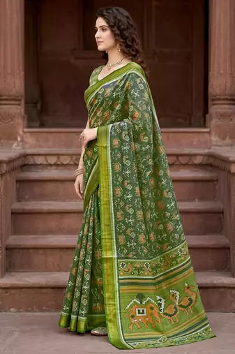 green woven cotton saree with blouse