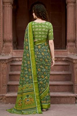 green woven cotton saree with blouse 4
