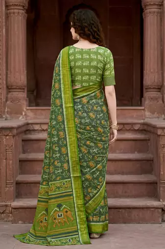 green woven cotton saree with blouse
